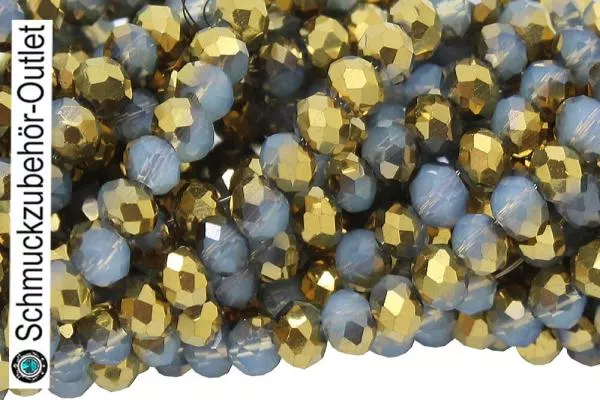 Glasschliffperlen Rondell taubengrau gold-metallisch opak (Ø: 3 mm), 1 Strang