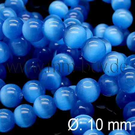 Cateye Perlen, Glasperlen, blau,10 mm, 1 Strang
