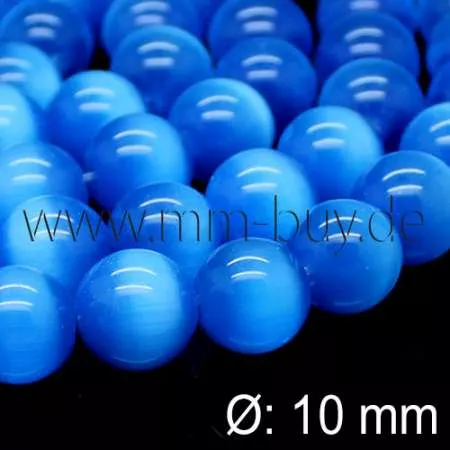 Cateye Perlen, Glasperlen, blau,10 mm, 1 Strang