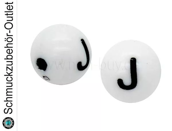 Buchstabenperlen „J“, weiß, Kunststoff, Ø: 8 mm, 5 Stück