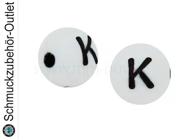 Buchstabenperlen „K“, weiß, Kunststoff, Ø: 8 mm, 5 Stück