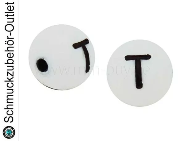 Buchstabenperlen „T“, weiß, Kunststoff, Ø: 8 mm, 5 Stück