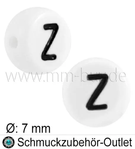 Buchstabenperlen „Z“, weiß, Acryl, Ø: 7 mm, 5 Stück