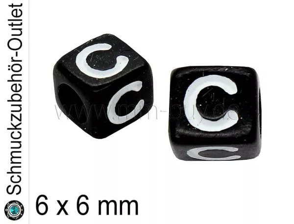 Buchstabenperlen „C“, Würfel, schwarz, Ø: 6x6 mm, 5 Stück
