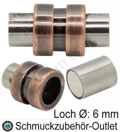 Magnet-Schmuckverschluss zum Kleben, Edelstahl, Loch Ø: 6 mm, 1 Stück