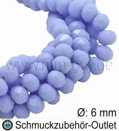 Glasschliffperlen, hellviolettblau, Rondell, Ø: 6 mm, 1 Strang
