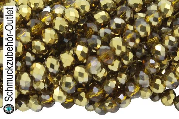 Glasschliffperlen Rondell gelb-gold metallisch (Ø: 3 mm), 1 Strang