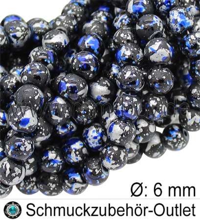 Glasperlen, Farbe: marineblau, silber, anthrazit, Ø: ~ 6 mm, 1 Strang
