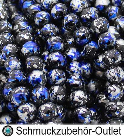 Glasperlen, Farbe: marineblau, silber, anthrazit, Ø: ~ 6 mm, 1 Strang
