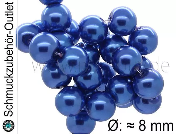 Wachsperlen, königsblau, 8 mm, 1 Strang