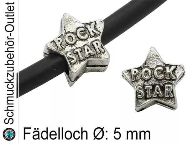 Metall Großlochperlen Stern silberfarben (Fädelloch Ø: 5 mm), 1 Stück