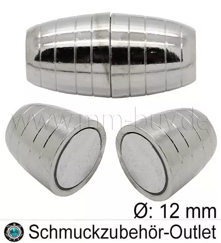 Magnetverschluss, oval, rhodiniert, 22x12 mm/Loch Ø: 5.5 mm, 1 Stück