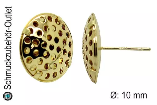 Ohrstecker mit Lochplatte - Siebplatte goldfarben (Ø: 10 mm), 1 Paar (2 Stück)