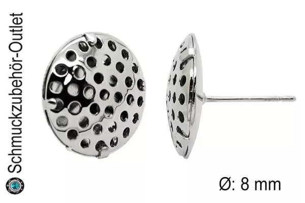 Ohrstecker mit Lochplatte - Siebplatte rhodiniert (Ø: 8 mm), 1 Paar (2 Stück)