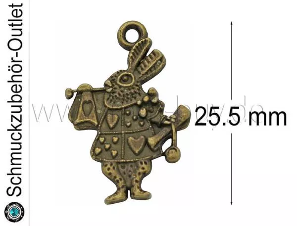 Schmuckanhänger, Hase, bronzefarben, 25.5x17 mm, 1 Stück