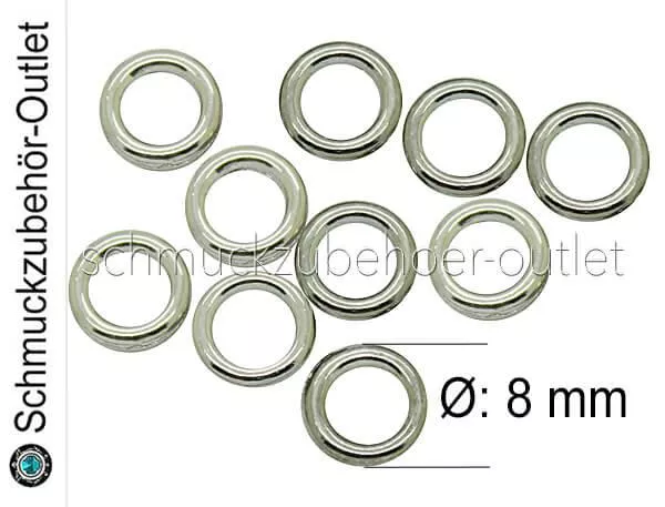 Geschlossene Ringe rhodiniert glatt (Ø: 8 mm), 10 Stück