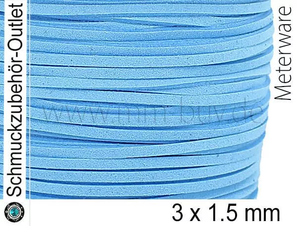 Flaches Band Wildlederoptik himmelblau (3 x 1.5 mm), 1 Meter