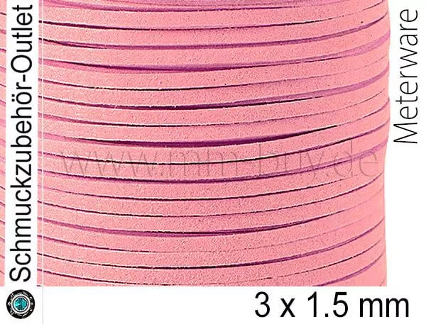 Wildlederband, flach, puderrosa, 3 x 1.5 mm, 1 Meter
