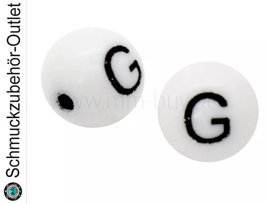 Buchstabenperlen „G“, weiß, Kunststoff, Ø: 8 mm, 5 Stück