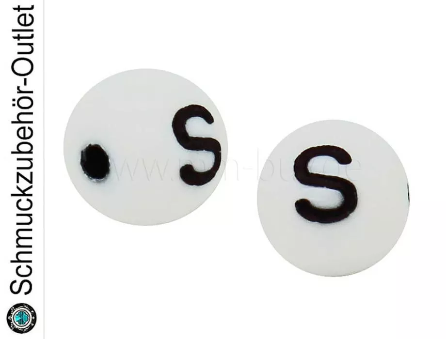 Buchstabenperlen „S“, weiß, Kunststoff, Ø: 8 mm, 5 Stück