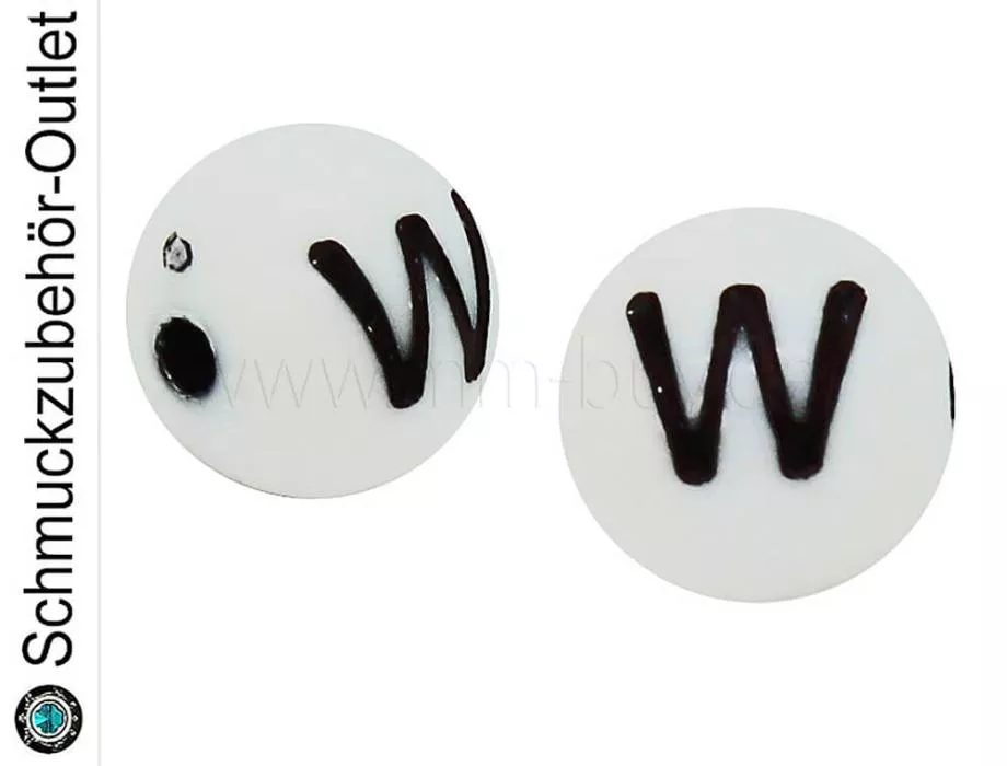 Buchstabenperlen „W“, weiß, Kunststoff, Ø: 8 mm, 5 Stück