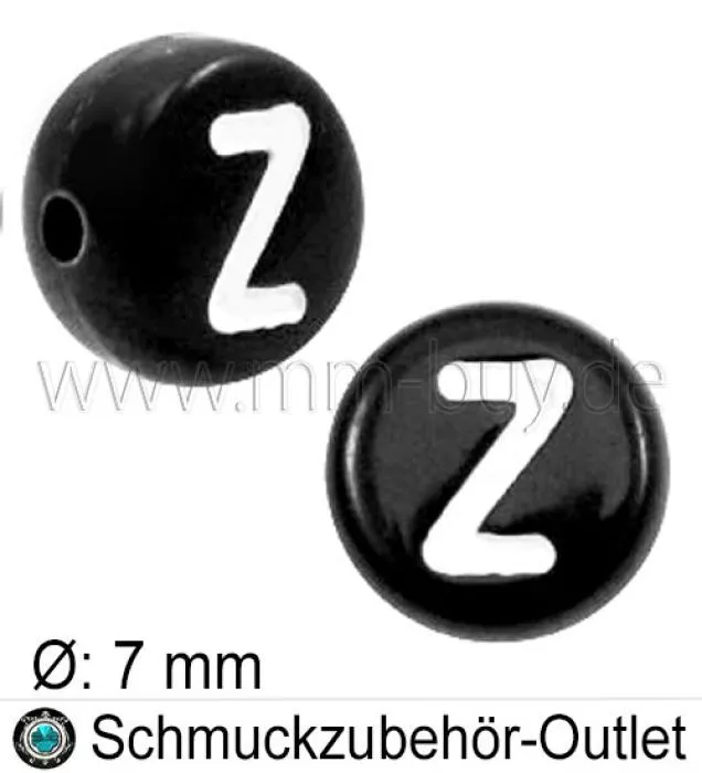 Buchstabenperlen „Z“, schwarz, Acryl, Ø: 7 mm, 5 Stück