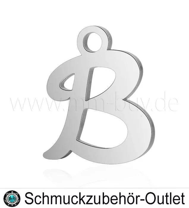 Edelstahl Buchstabenanhänger „B“, 12 mm, 1 Stück