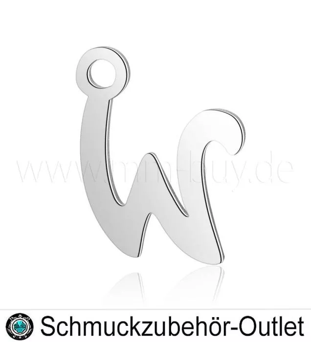 Edelstahl Buchstabenanhänger „W“, 12 mm, 1 Stück