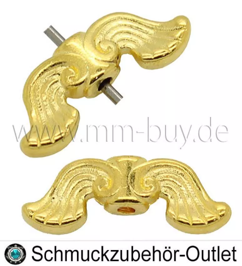 Zwischenperlen, Flügel, antik gold, 7,5x19 mm, 1 Stück