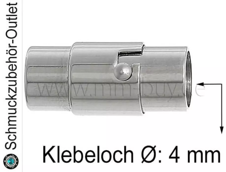 Magnetverschluss zum Kleben, rhodiniert, Klebeloch Ø: 4 mm, 1 Stück